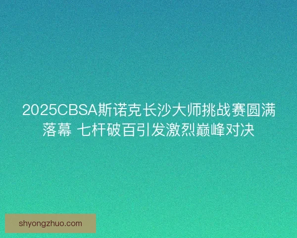 2025CBSA斯诺克长沙大师挑战赛圆满落幕 七杆破百引发激烈巅峰对决