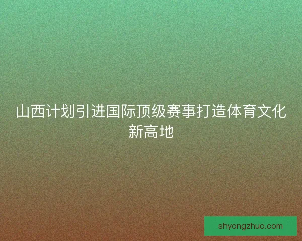 山西计划引进国际顶级赛事打造体育文化新高地 山西计划引进国际顶级赛事打造体育文化新高地